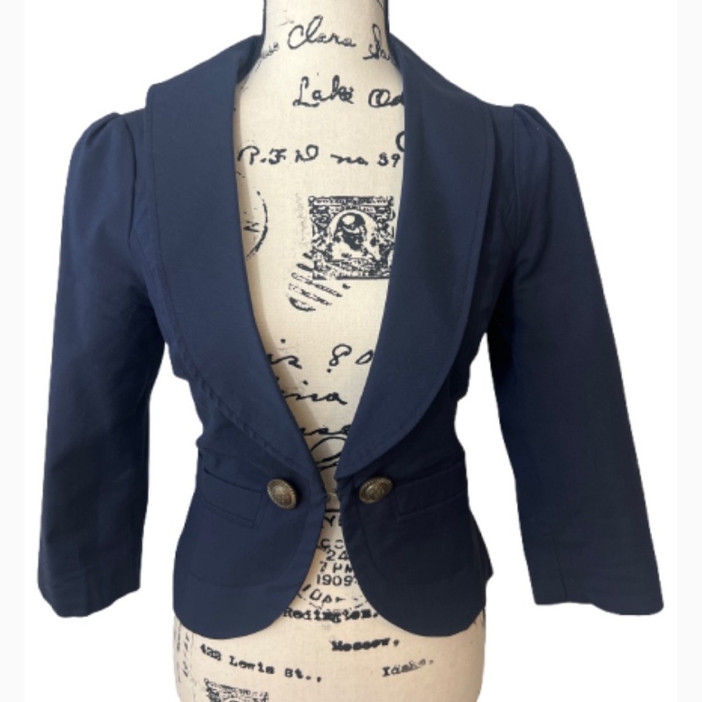 Forever 21 Y2K Navy Blue Blazer 3/4 Sleeves - Picture 2 of 14